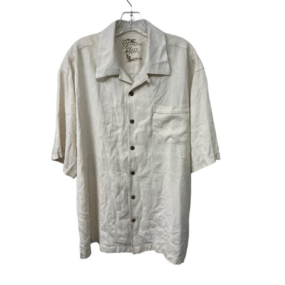 Jamaica Jaxx Shirt Adult Medium Beige Tan Button Up Casual Hawaiian Silk Men’s L - Picture 1 of 7